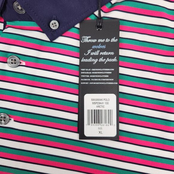 New Greyson Mens‎ Golf Polo Maniwaki Arctic Green/Pink/White Striped XL NWT - Picture 7 of 10
